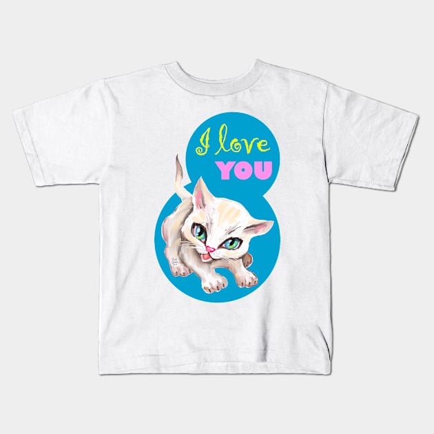 Sweet cute white kitten best friend. Love you cat. Kids T-Shirt by Rukki Zukki Art